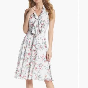 Gal Meets Glam Collection Alexis Delicate Blossom Print Tie Neck Dress, size 4